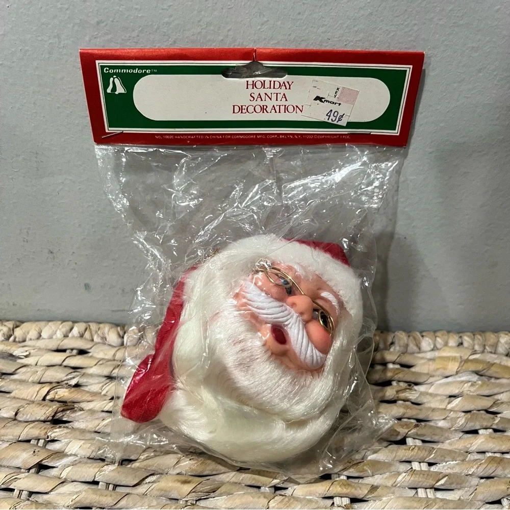 VTG Santa Claus Head Rubber Plastic Doll Christmas Ornament Holly‎ Holiday KMART